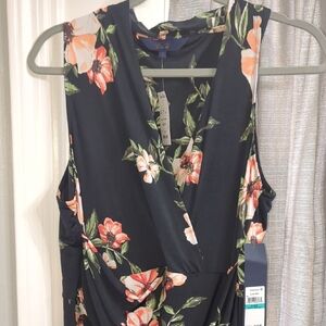 RACHEL Rachel Roy Black Floral Wrap Dress with Coral Blooms
